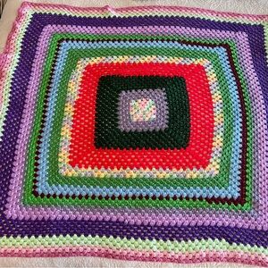 Handmade Multicolor Crochet Granny Square Throw Blanket - Unbranded